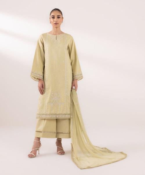 Noor — Embroidered Satin & Cotton Suit Set main image 1
