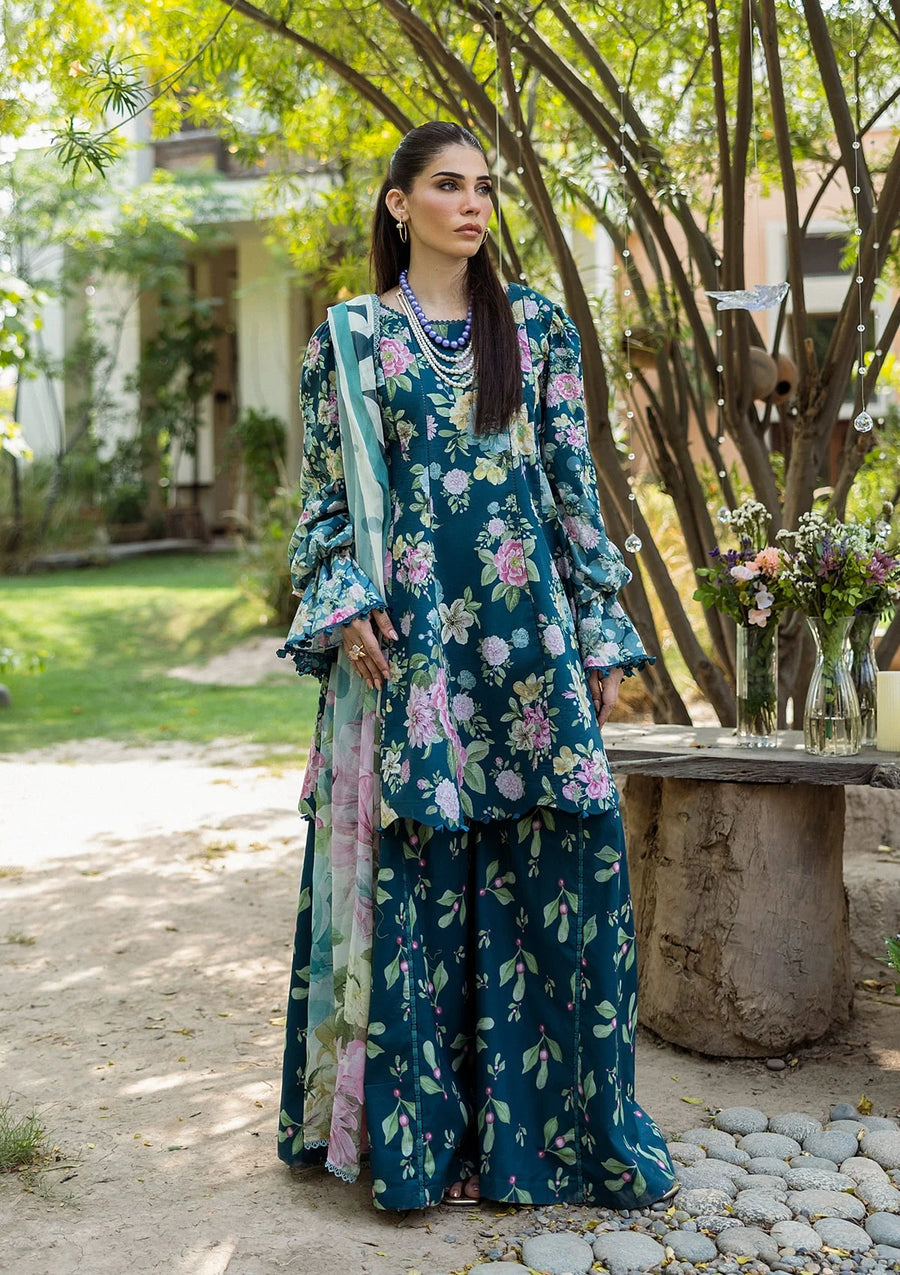 Elaf Premium ECD-1B Azure Fern Elaf Prints With Chiffon Dupatta 2025