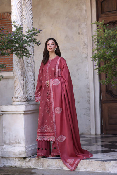Noor by Saadia Asad Unstitched Linen Pashmina Shawl Embroidered Suits 3 Piece NSA25PW D5-Ember - Winter Collection main image 1
