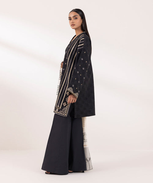 Sahar Pret Solid Jacquard 2 Piece Suit Midnight Embrace