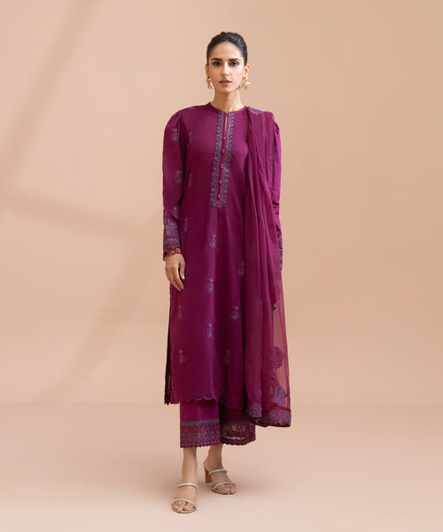 ワンピース Luxury embroidered plum Lawn a 3pc PLUM GRAIN-3 PIECE EMBROIDERED LAWN SUIT – Cross Stitch Intl