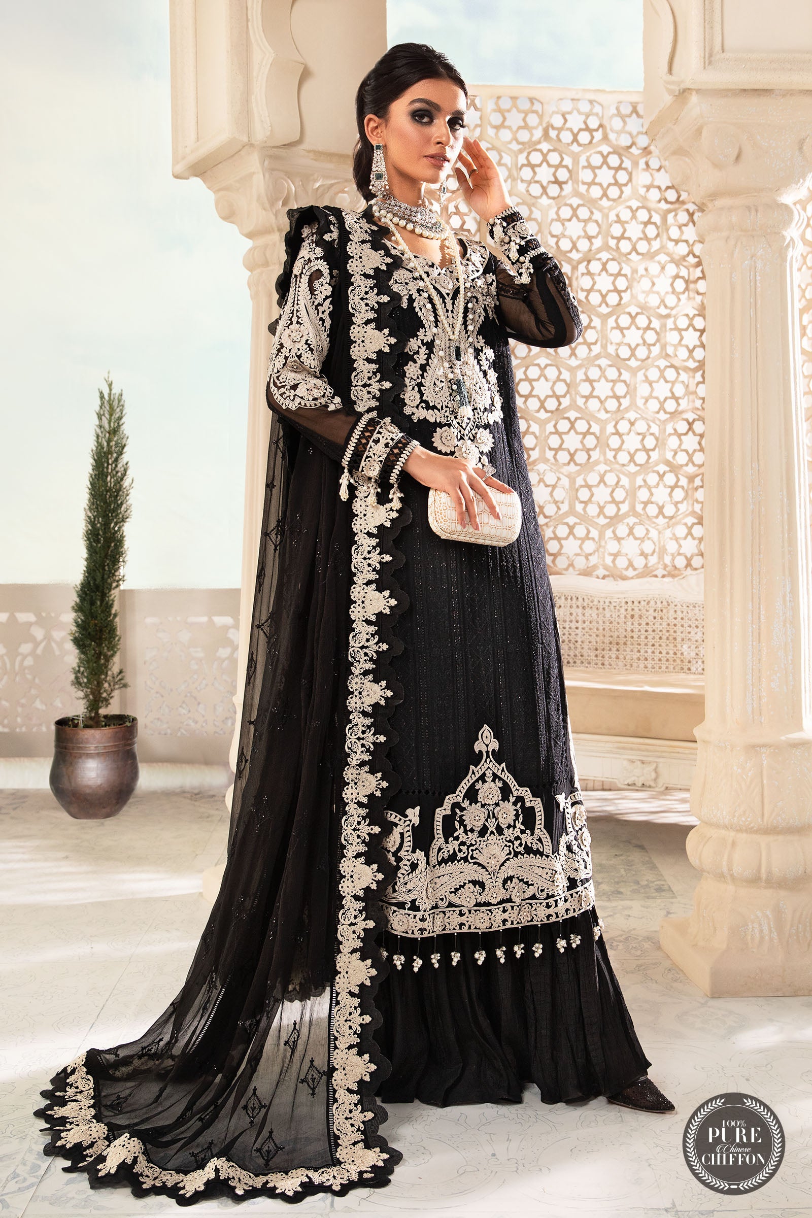 Maria B MPC-22-204-Black and White Wedding Chiffon Collection 2022
