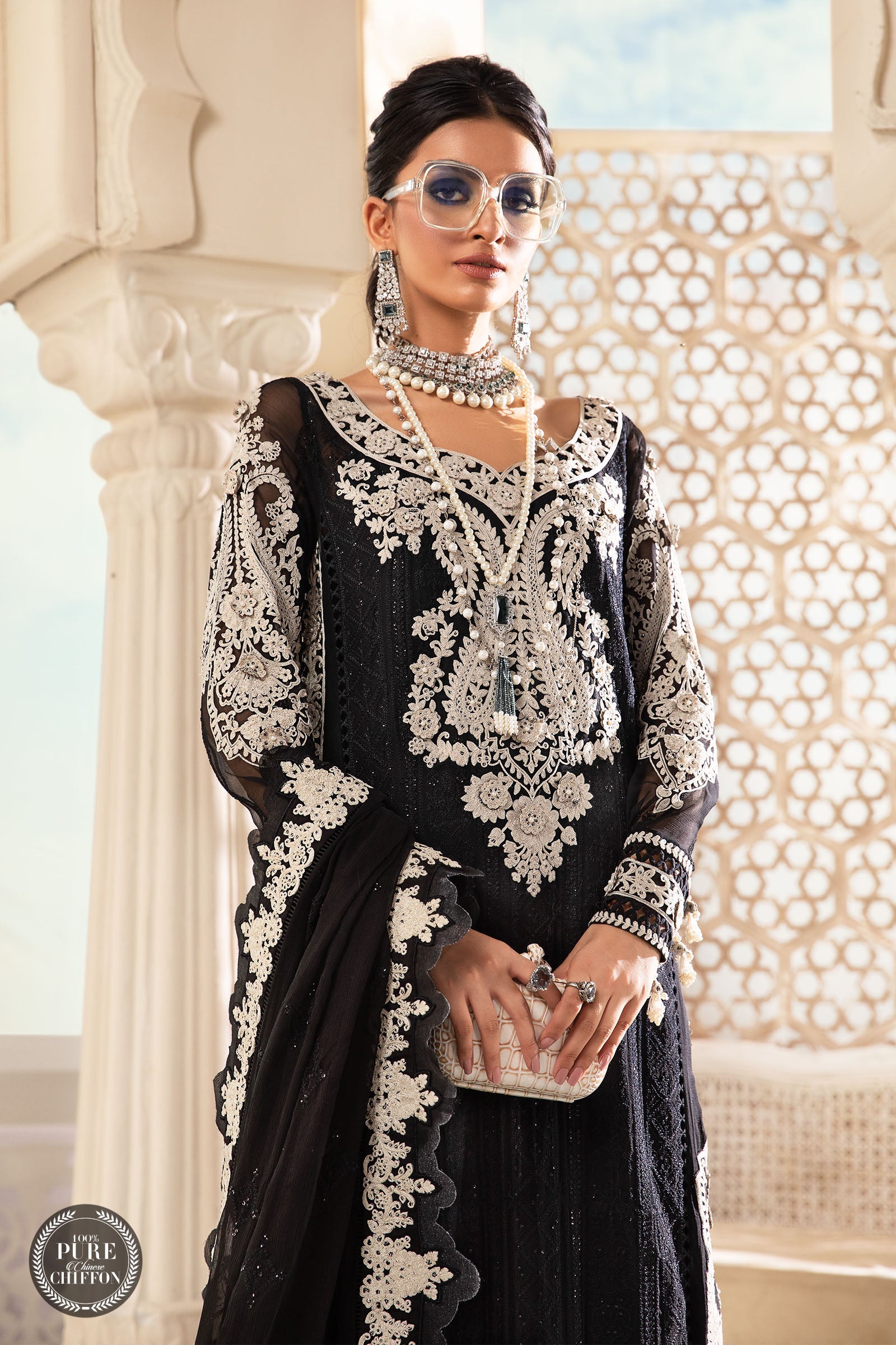 Maria B MPC-22-204-Black and White Wedding Chiffon Collection 2022