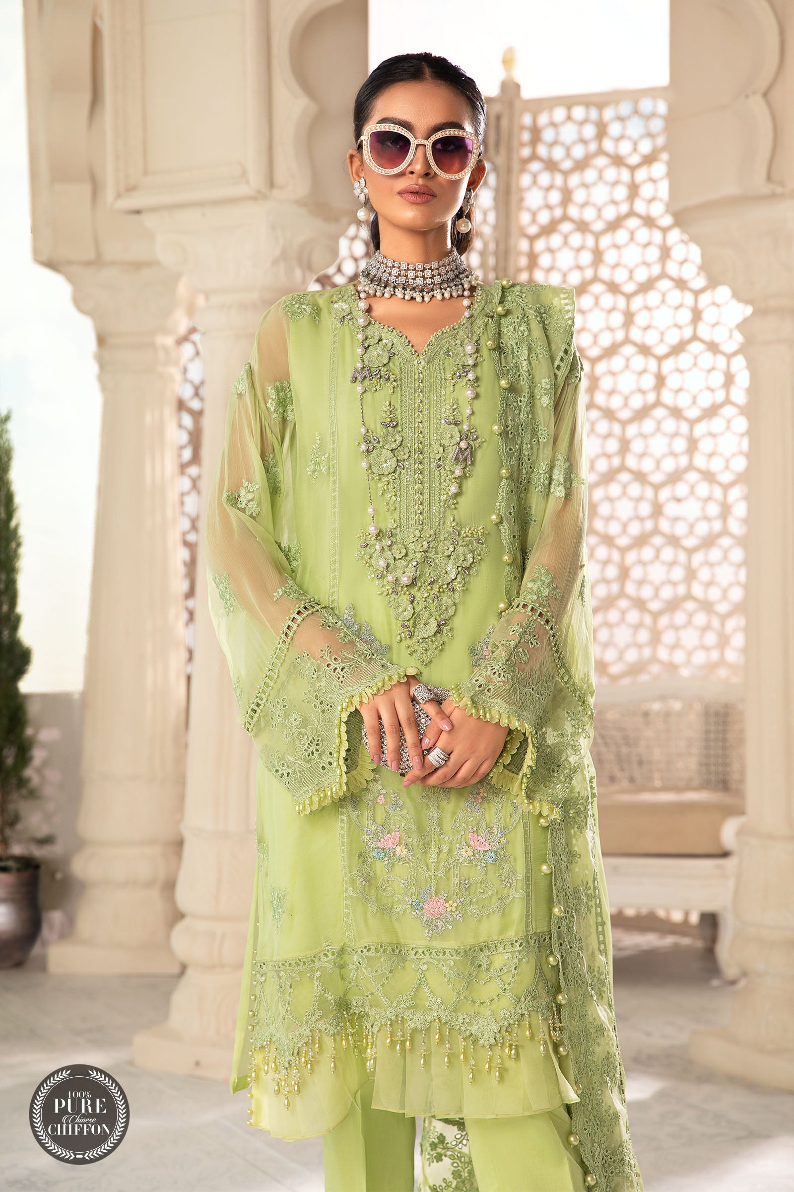 Maria B MPC-22-207-Lime Green Wedding Chiffon Collection 2022