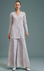 Thread & Motifz Chiffon Chikankari Embroidered Angrakha With Net Embroidered Trouser Formal Pret 2024