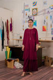 Plum linen kurti and trousers with fringed hem by Sara Clothes