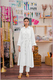 White linen button-down tunic with belt and matching trousers by Sara Clothes