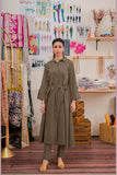 Olive button-front kameez and trousers set by Sara Clothes