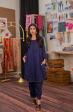 Navy shalwar kameez suit with buttoned round neckline by Sara Clothes