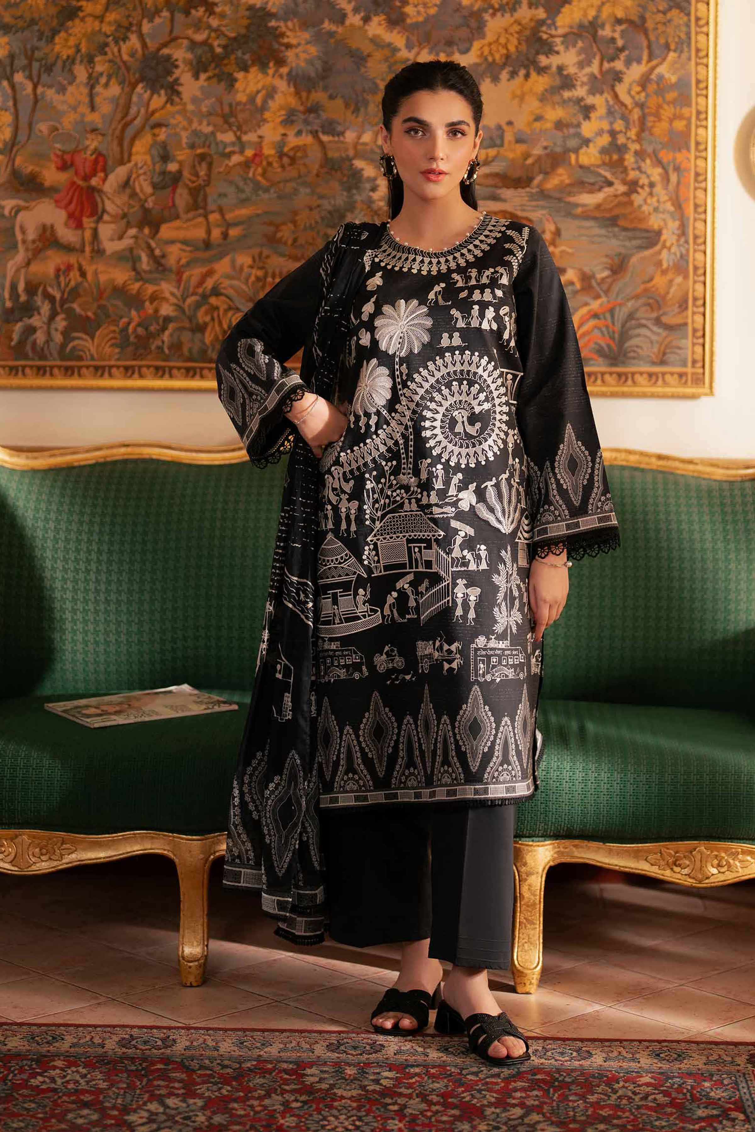 nishat linen black dress Nishat Linen Summer Black & White 2025 Shop Online