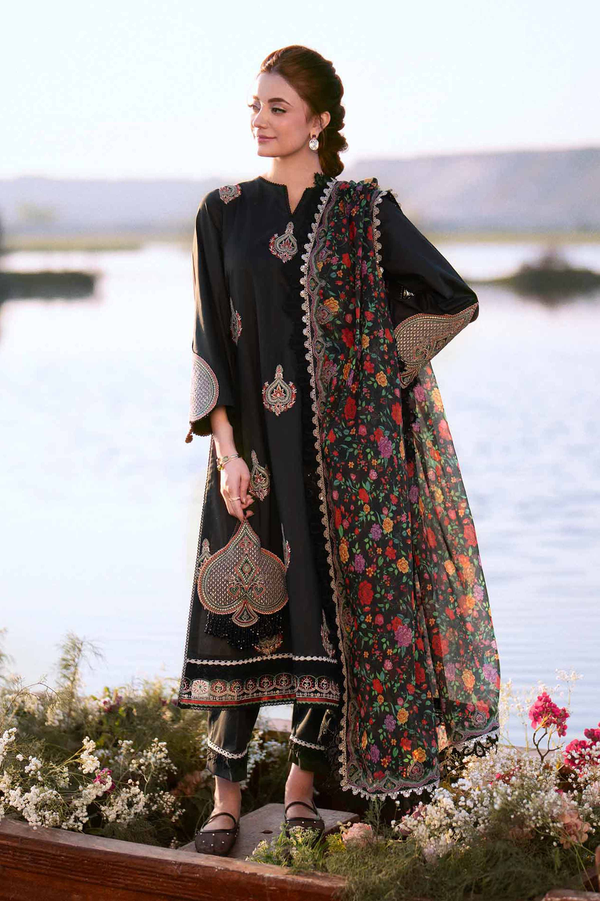 nishat linen black dress Nishat Linen Black Pakistani Dresses 2018 Nishat Linen Piece Embroidered Suit KFW23-01