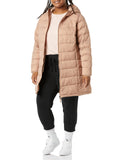 Taupe Hooded Puffer Coat for Women: Lightweight, Waterproof, and Slim Cut in Navy - AmEss