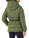 Black Women's Slim Coat: Warm Puffer Jacket with Waistband - AmEss