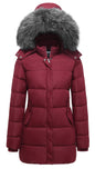 Burgundy Red Women's Winter Essential - Slim Coat with Fur - Ggleaf