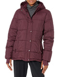 Burgundy Women's Versatile & Stylish: Slim-Cut Puffer Coat with Long Sleeves & Hood (Plus Size Options) - AmEss