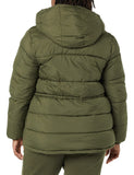 Black Women's Slim Coat: Warm Puffer Jacket with Waistband - AmEss