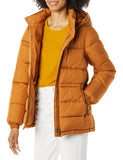 Tan Women's Warm, Slim-Fit Puffer: Drawstring Waist, Winter Coat - AmEss