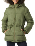 Olive Women's Stylish Puffer Jacket: Slim Cut, Cinched Waist - AmEss