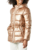 Metallic Taupe Women's Heavyweight Slim-Fit Puffer Jacket with Waistband - AmEss