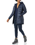 Navy Cheetah Women's Lightweight Hooded Puffer Coat with Water-Resistant Zippe - AmEss