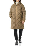 Camel Cheetah Women's Slim Diamond Quilted Knee-Length Puffer Coat - AmEss