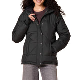 Black Women's Slim Coat: Warm, Waterproof, Long-Sleeve Hooded Puffer Jacket (Plus Sizes Available) - AmEss