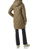 Camel Cheetah Women's Slim Diamond Quilted Knee-Length Puffer Coat - AmEss