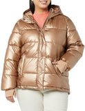 Camel Leopard Women's Long Puffer Coat - Lightweight & Warm - AmEss