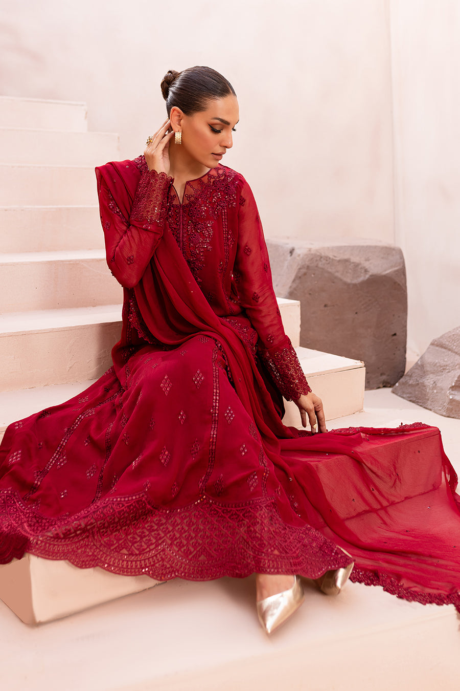 Azure Crimson Glow Ensembles Festive 3 PC Eid Prets 2024