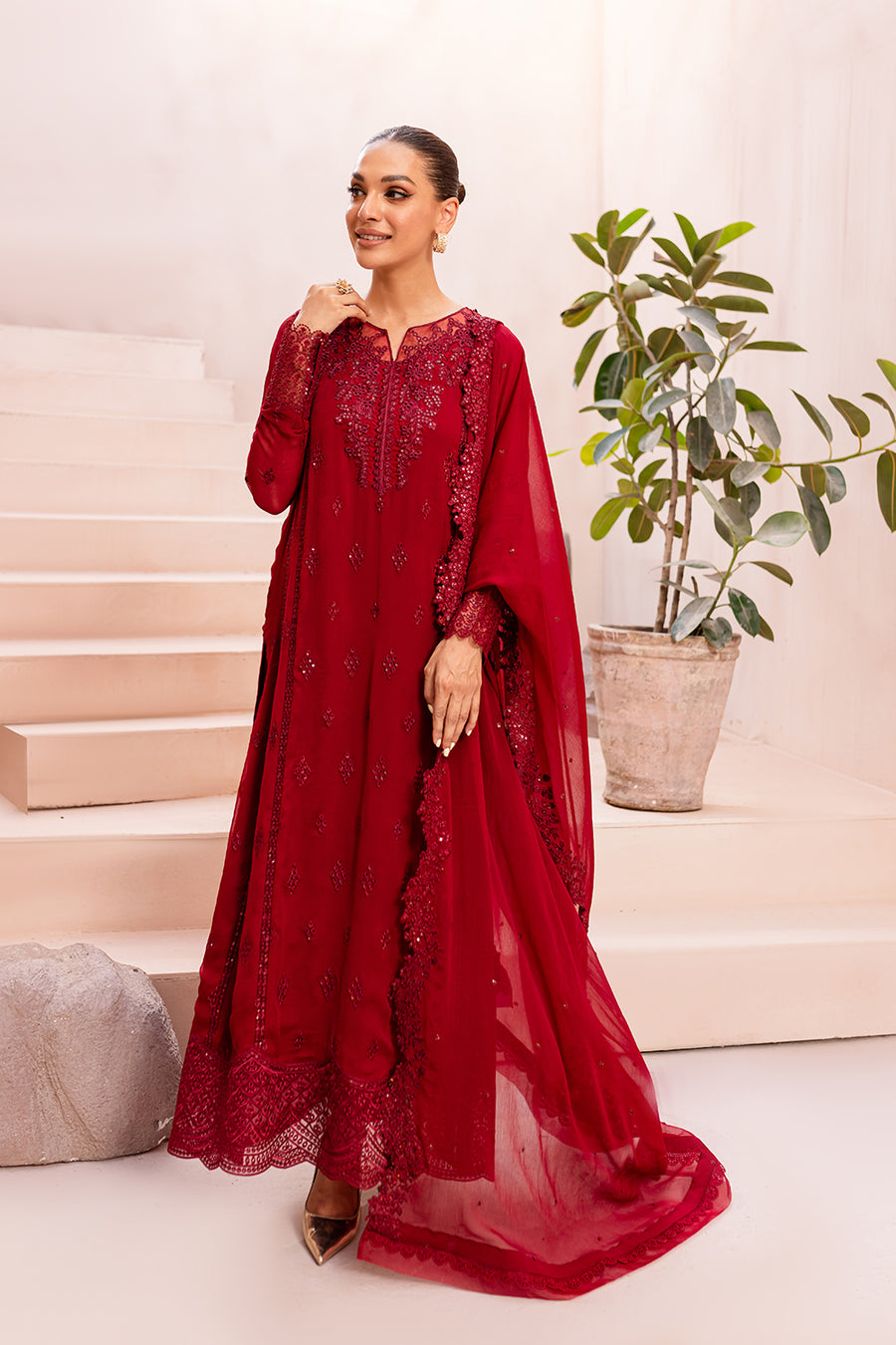 Azure Crimson Glow Ensembles Festive 3 PC Eid Prets 2024