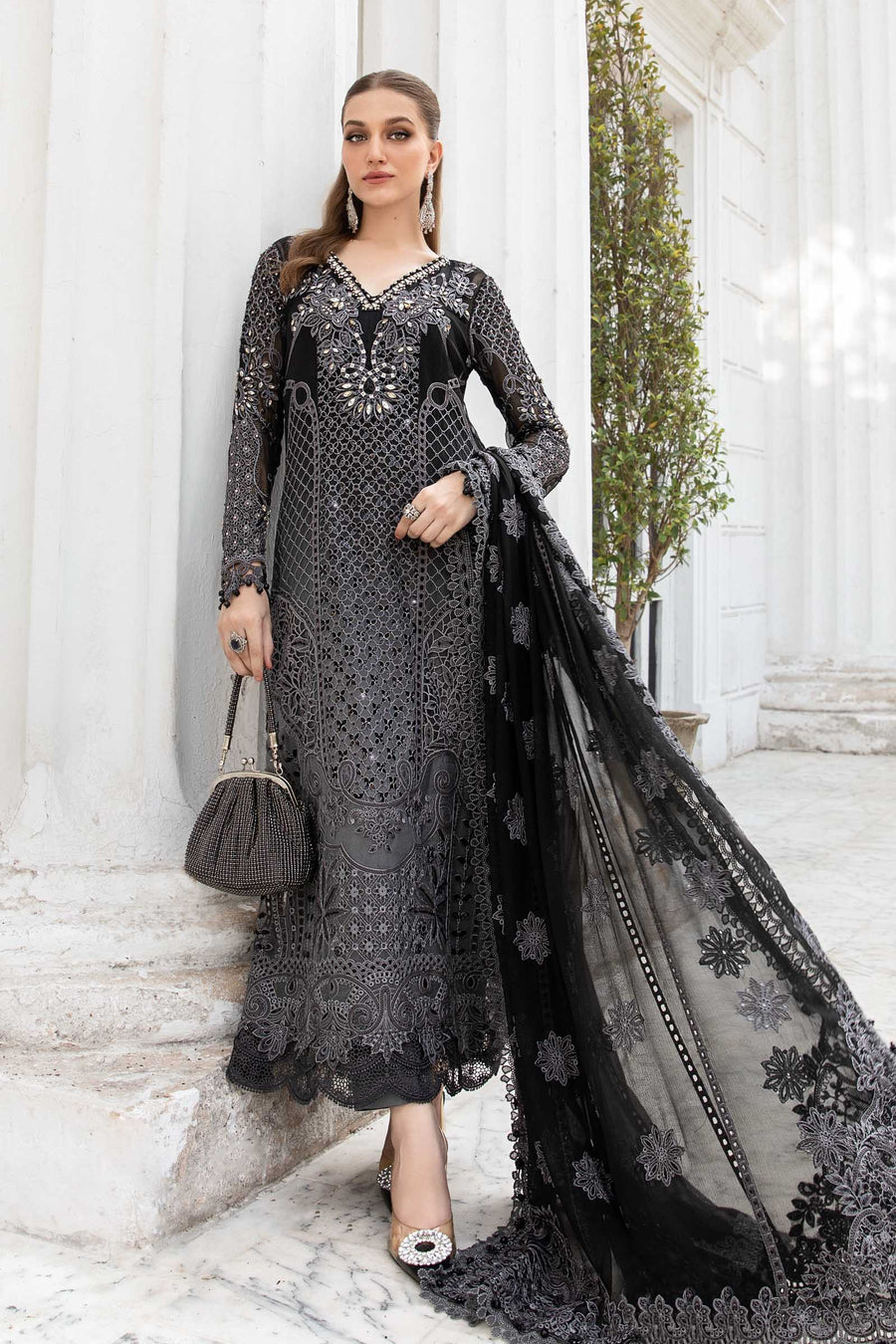 Maria B MPC2401-999-BLK Embroidered Chiffon Collection 2024