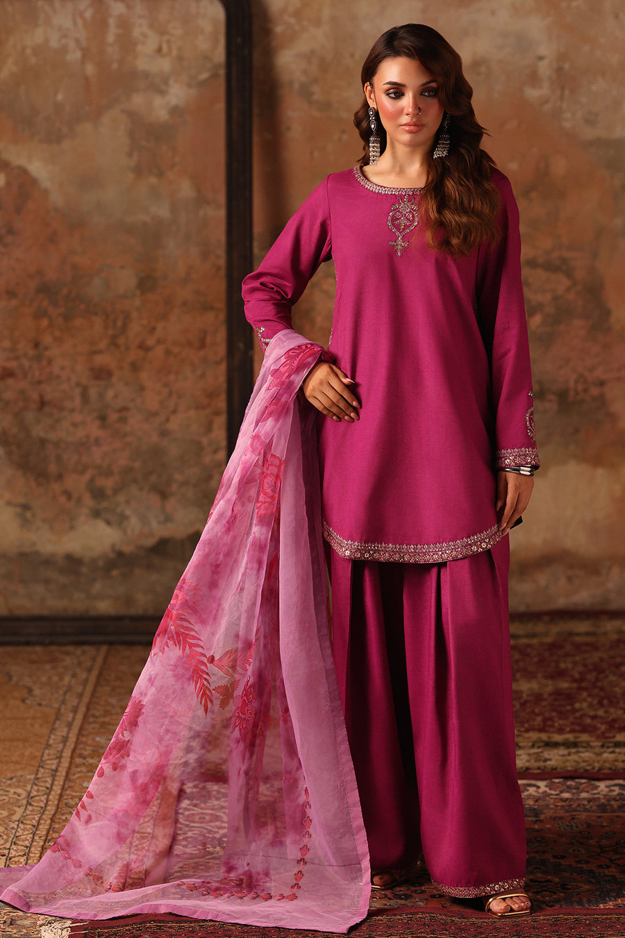 charizma pink dress Charizma Celine Embroidered Chiffon Dress