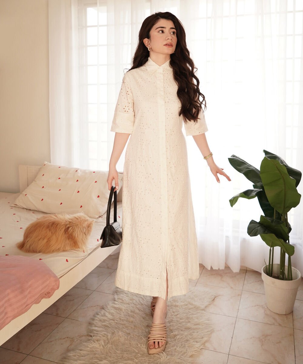 butterfly embroidered dress Sapphire Cotton Embroidered 2 Piece Dress main image 0