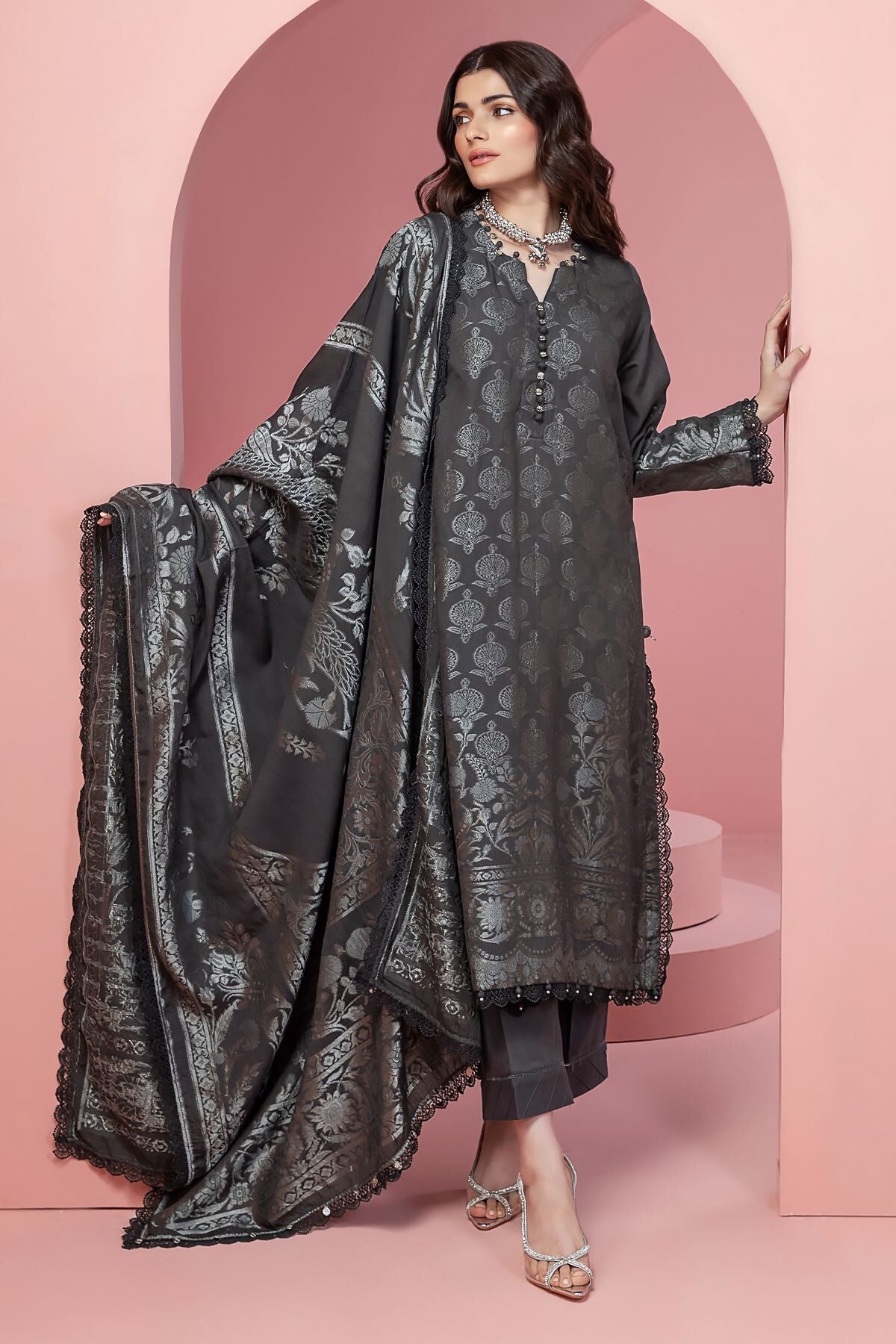Khaadi BCO240310 Charcoal Eid Collection 2024 Sara Clothes