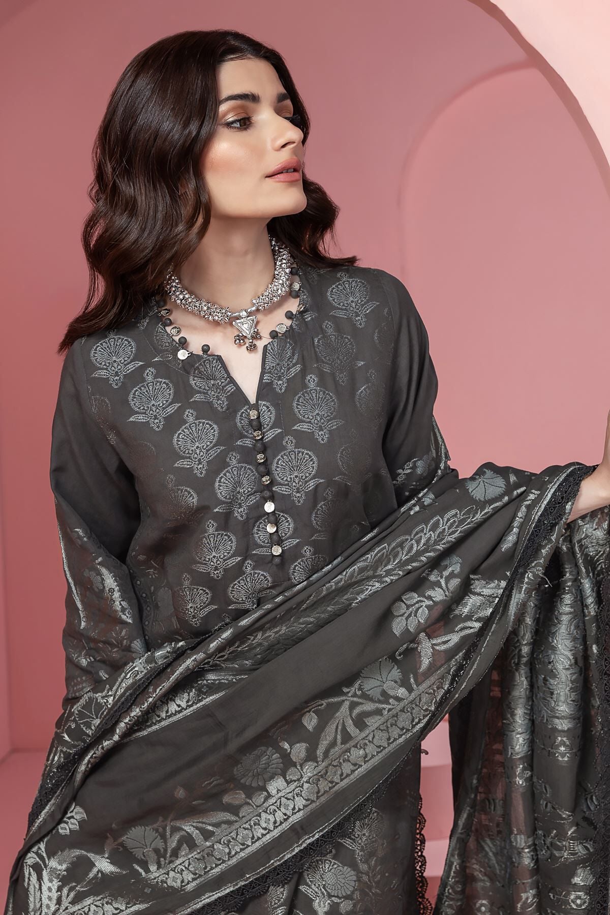 Khaadi BCO240310 Charcoal Eid Collection 2024 Sara Clothes