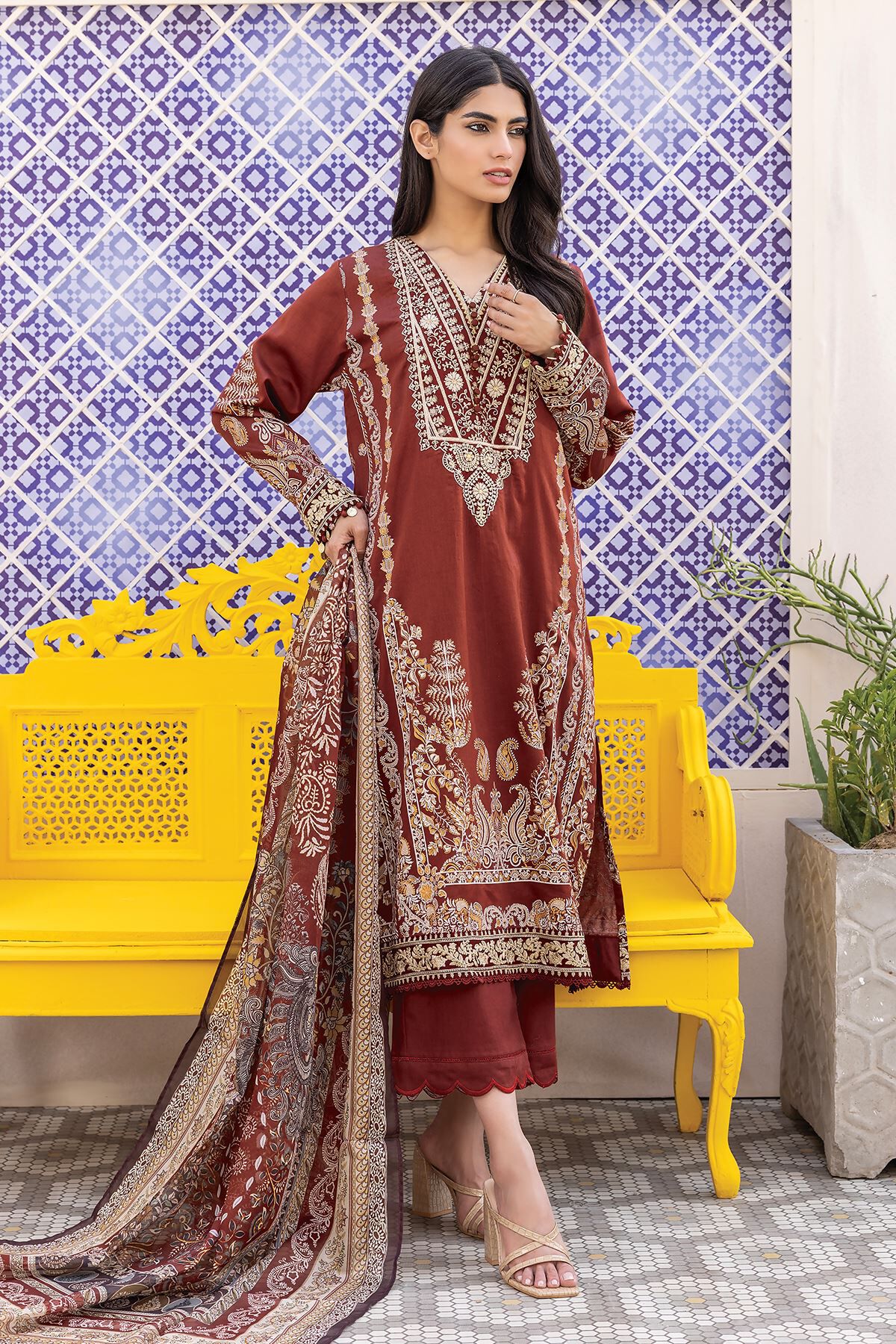 open lace back dress 3 Piece Khaadi Net Cotton Dress - Ready to Wear