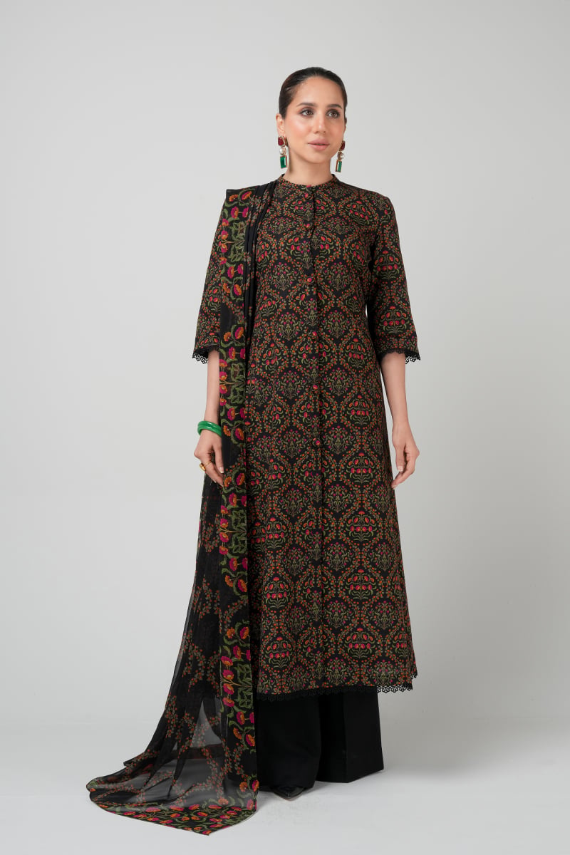 PR1770 Black Linen Unstitched | Bareeze