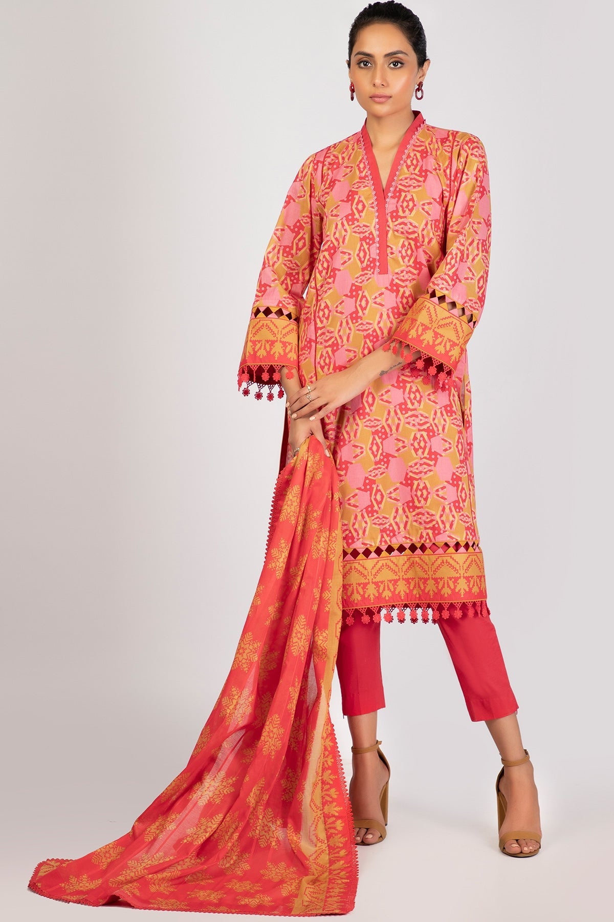 Alkaram Online Ss-2.1-22 Red Spring Summer 2022 - Pakistani Branded Clothes