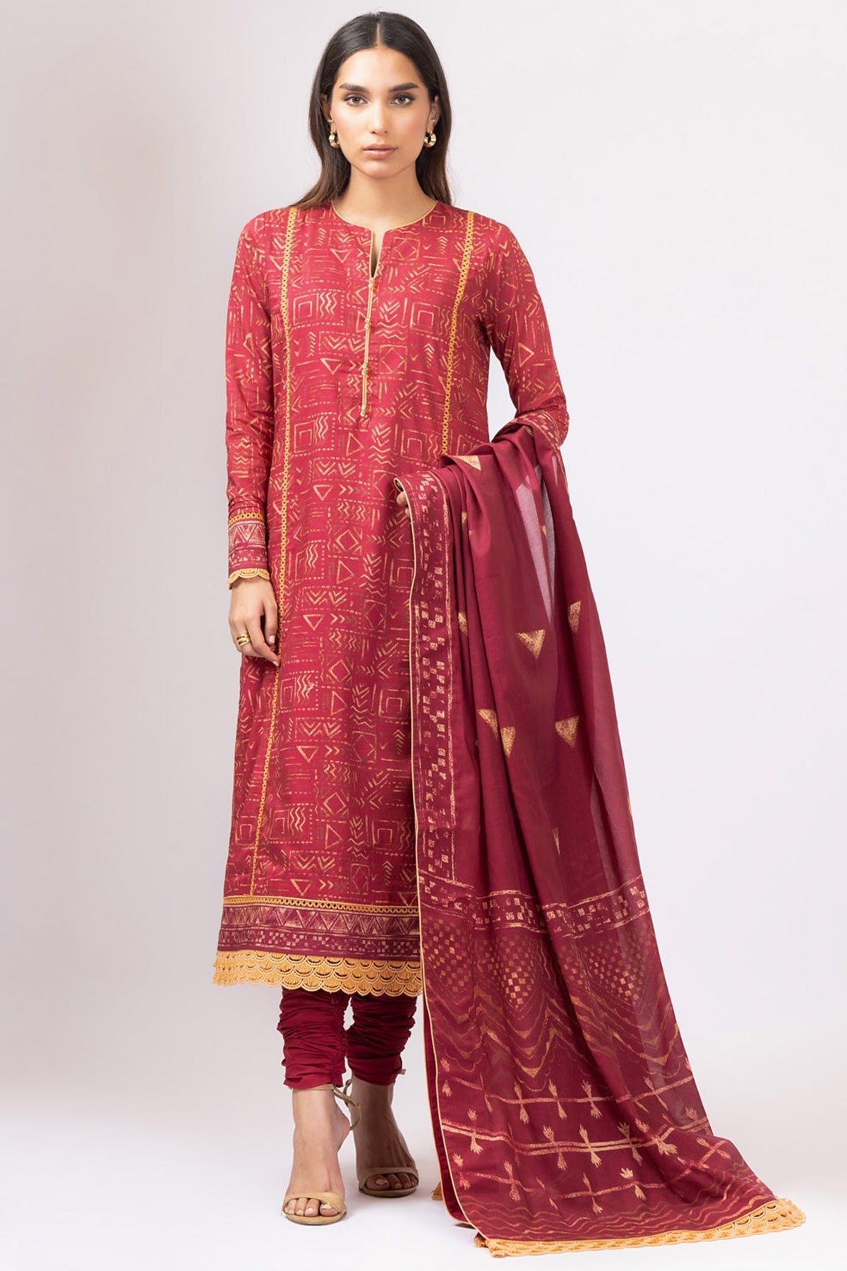 Alkaram Online Ss-36.1-22 Red Spring Summer 2022 - Pakistani Branded Clothes