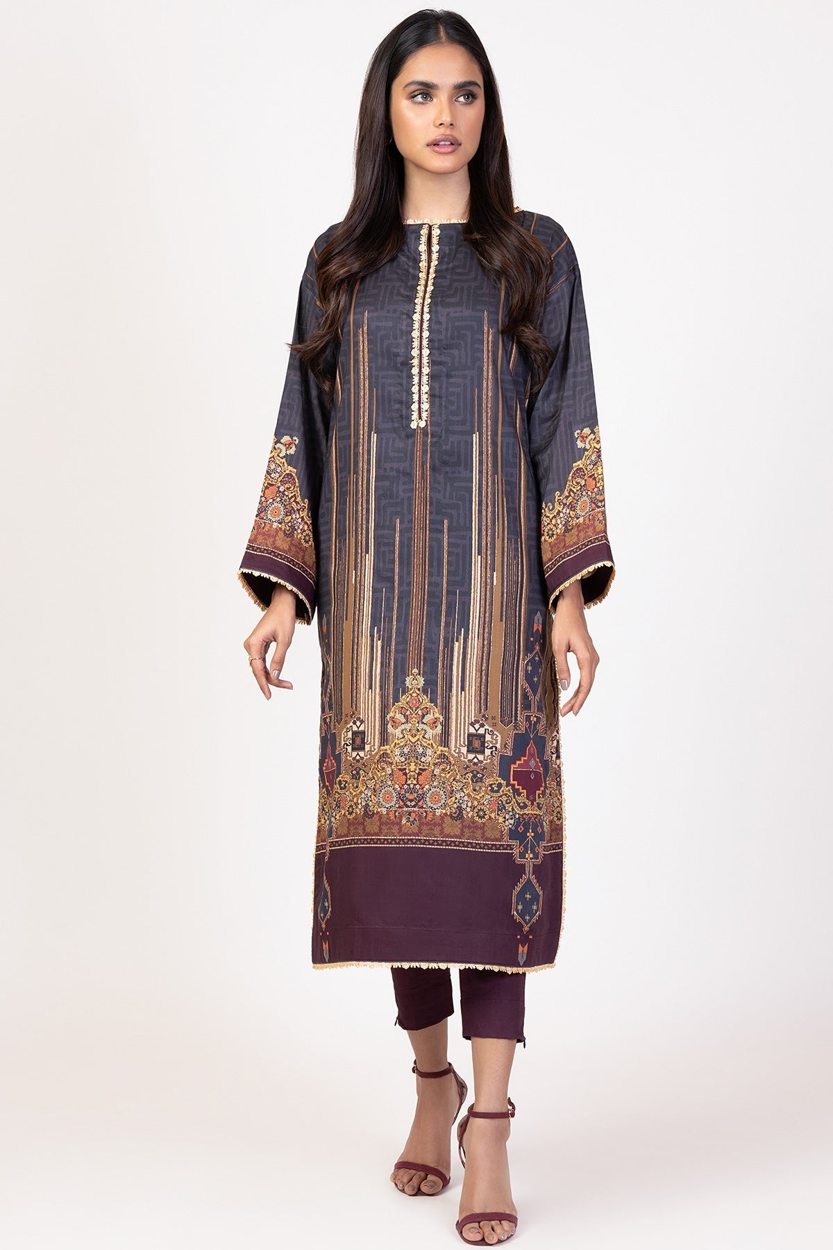 Alkaram Online Ss-43.1-22 Charcoal Spring Summer 2022 - Pakistani Branded Clothes