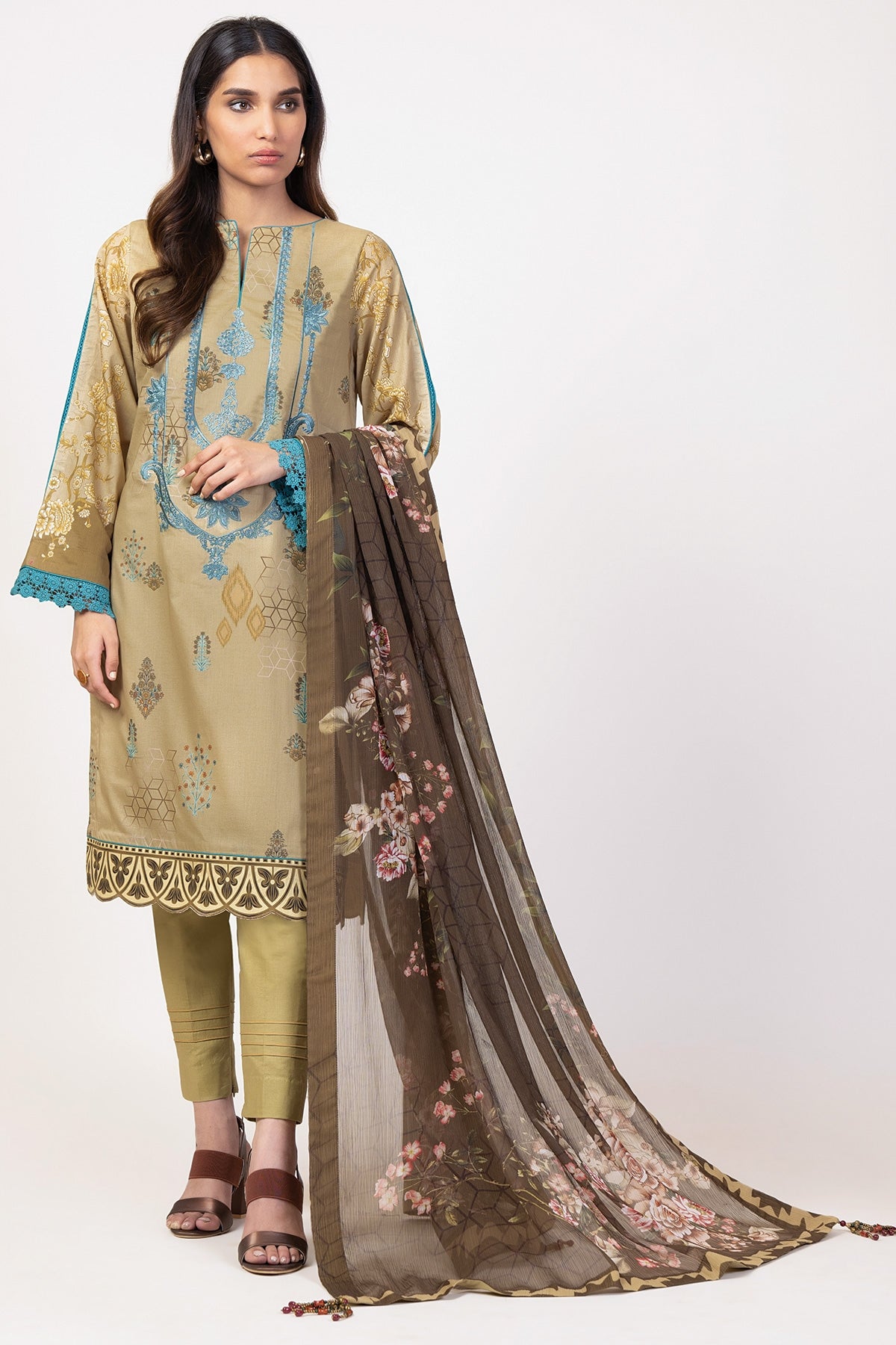 Alkaram Online Ss-7.1-22 Beige Spring Summer 2022 - Pakistani Branded Clothes