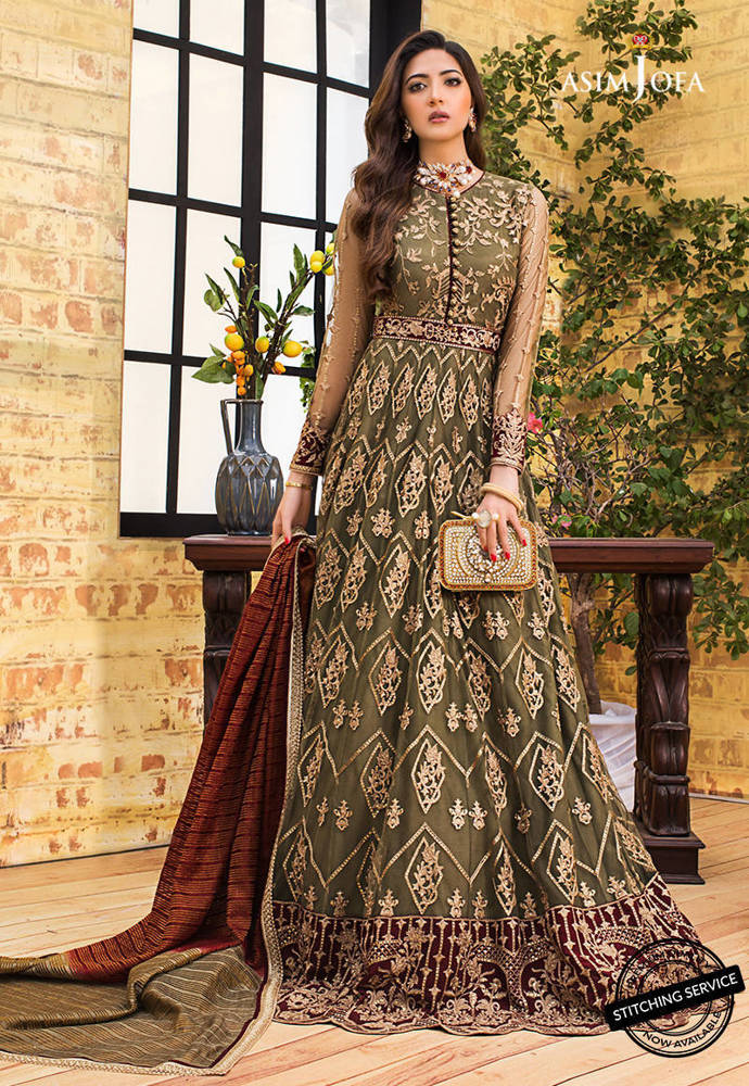 asim jofa chiffon dress Golden Maroon Bridal Suit Asim Jofa Chiffon Bridal Suit: Bridal Elegance Redefined Replica Zone