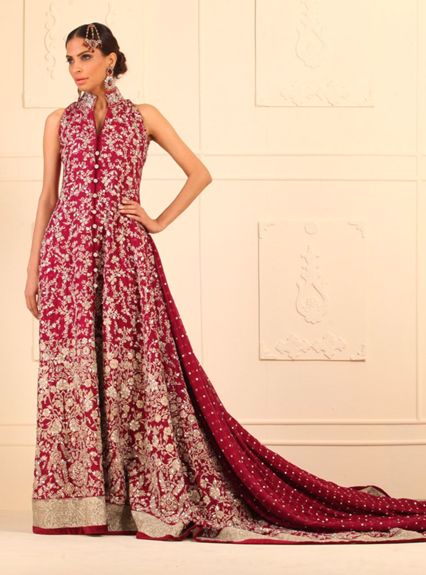 Zainab Chottani Magenta floor length khaddi net front open dress Bridal 2020