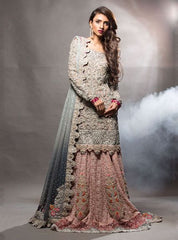 Zainab Chottani Ash grey short shirt with pink lehnga Bridal 2020