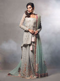 Zainab Chottani Ash grey short angarkha with mint dupatta Bridal 2020