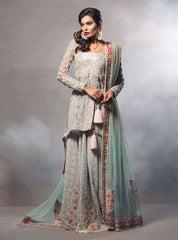 Zainab Chottani Ash grey short angarkha with mint dupatta Bridal 2020