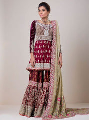 Zainab Chottani Maroon and gold Bridal 2020