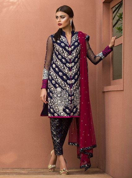 Zainab Chottani Navy blue floral dress Formal 2020 Sara Clothes Zainab Chottani Navy blue floral dress Formal 2020 Sara Clothes