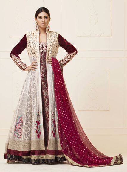 Zainab Chottani White floor length net paneled jacket Formal 2020