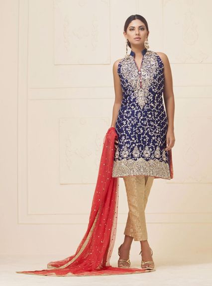 Zainab Chottani NAvy blue khaddi net dress Formal 2020